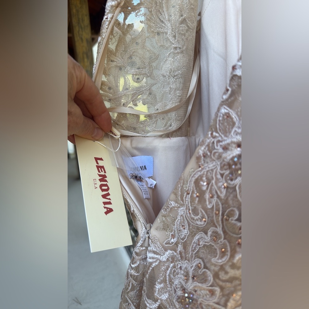 NWT LENOVIA wedding Gown dress mob mog champagne Cream Gold formal Lace M / L - Picture 10 of 17